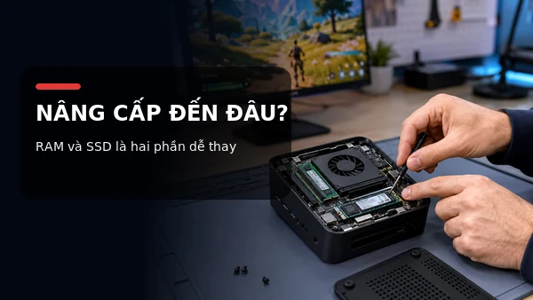 Khe RAM và khe M.2 bên trong mini PC