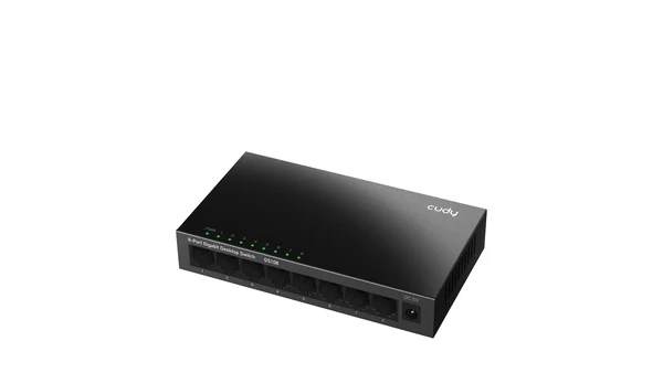Cudy GS108 nhìn góc nghiêng thấy rõ vỏ kim loại