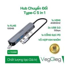 Bộ chuyển đổi VEGGIEG Usb Type C ra HDMI _ 2xUSB 3.0+PD+RJ45 V-TC05R