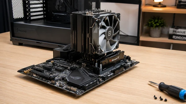 Bo mạch chủ đã gắn CPU, RAM và tản nhiệt đặt ngoài thùng máy