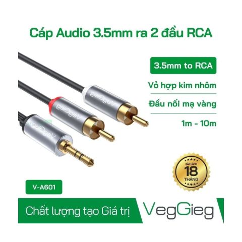 Cáp Audio 3.5mm ra 2 đầu RCA VEGGIEG V-A601