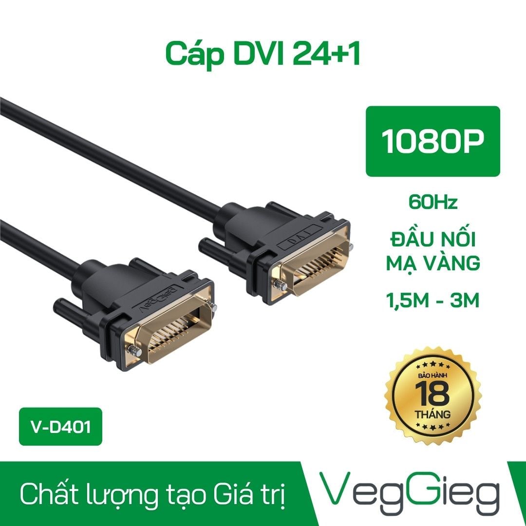 Cáp DVI Veggieg V-D401 1.5m màu đen