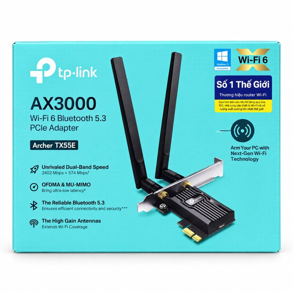 Card Mạng WiFi 6 TP-Link AX3000 Archer TX55E Bluetooth 5.3
