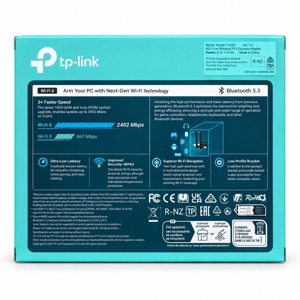 Card Mạng WiFi 6 TP-Link AX3000 Archer TX55E Bluetooth 5.3