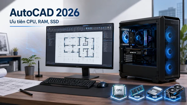 Cấu hình AutoCAD 2026 ưu tiên CPU, RAM, SSD trên PC Sintech