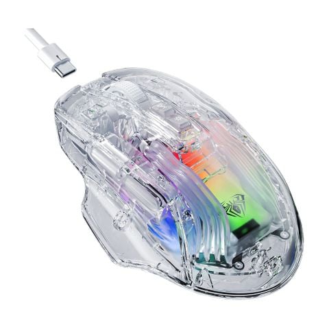 Chuột AULA SC518 2 Modes, LED RGB, Trong Suốt Trắng Không dây
