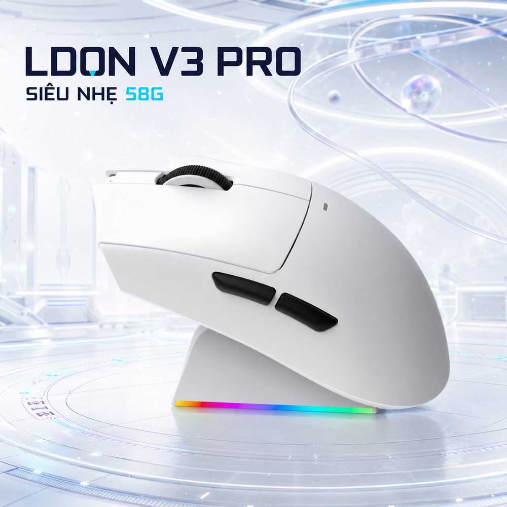 Chuột Gaming LDON V3 Pro Trắng 3 Mode Không Dây (Kèm Dock Sạc)