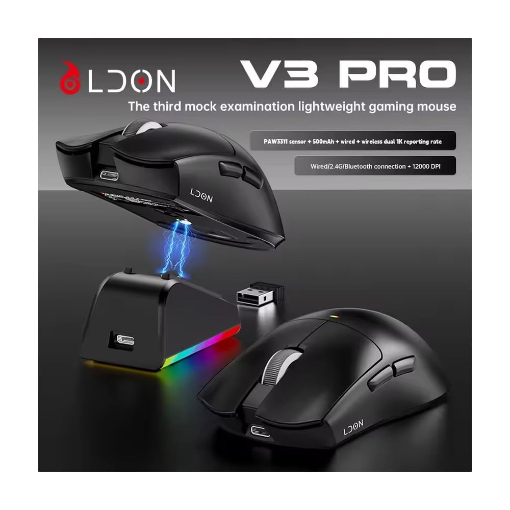 Chuột GAMING TRI-MODE LDON V3 PRO Đen - CÓ DOCK SẠC ĐI KÈM