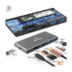 BOX SSD Bamba B7 M.2 (NGFF) + 2 Usb 3.0+ HDMI + 2 Đọc thẻ + USB C – USB C (Nhôm - Xám)