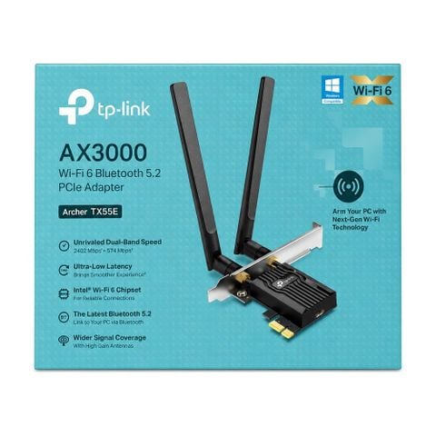 Card mạng Tplink Archer TX55E AX3000 Wi-Fi 6 Bluetooth 5.2 PCIe Adapter