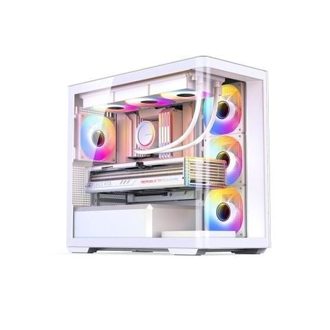 Vỏ Case Jonsbo D300 M-ATX Trắng Kính Cong