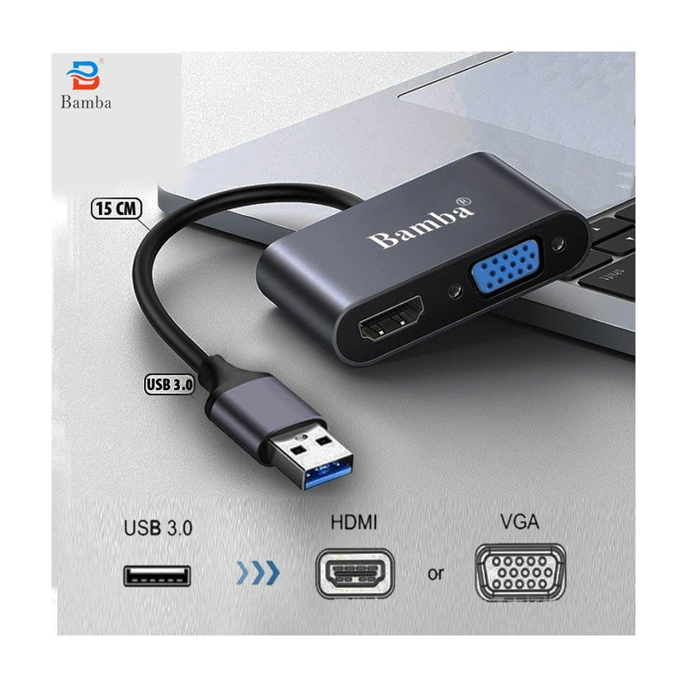 Đầu chuyển Usb 3.0 – 1 Vga + 1 Hdmi Bamba