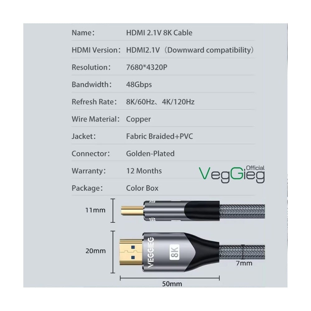 Cáp HDMI 8K VEGGIEG V-H405 5m