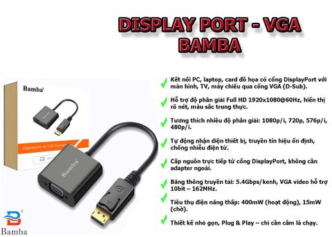 Cable Display Port – Vga Bamba (Vga Đầu cái)