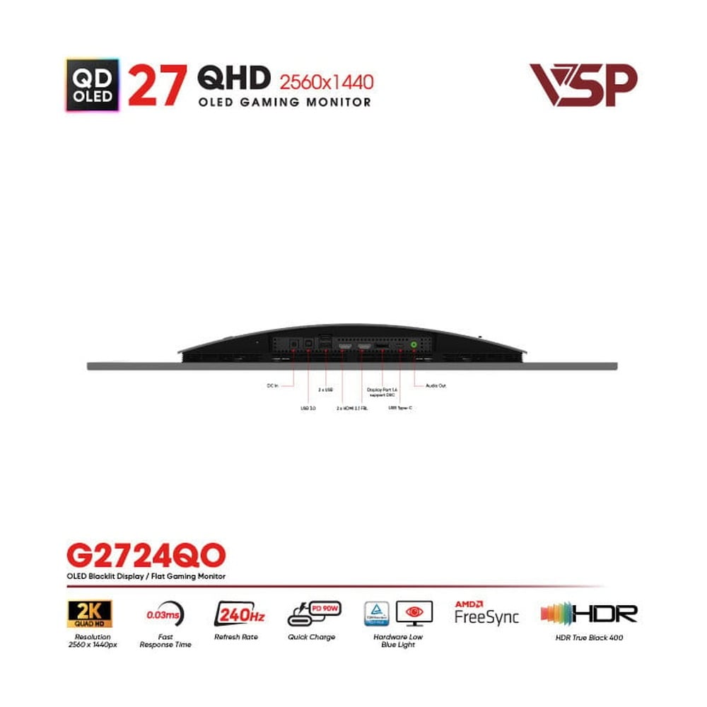 Màn hình QD-OLED Ai gaming Vision Pro G2724QO (27 Inch / 2K / 10bit / 240Hz / 0.03ms / G-Sync)