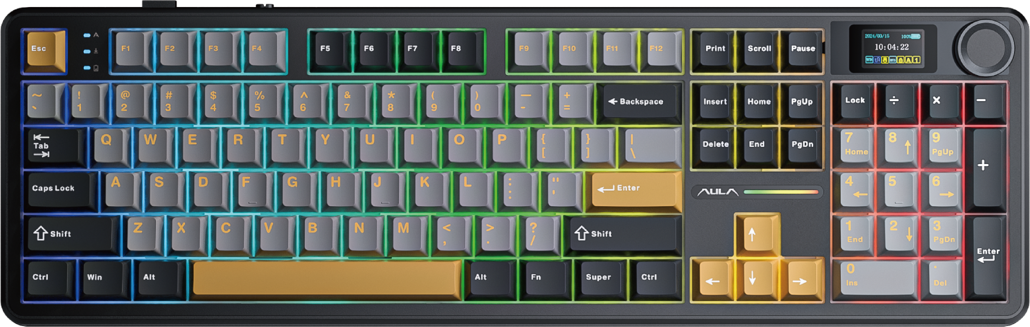 Phím Cơ Aula F108 Pro Đen Xám Vàng không dây Phím Cơ Aula F108 Pro Đen Xám Vàng không dây