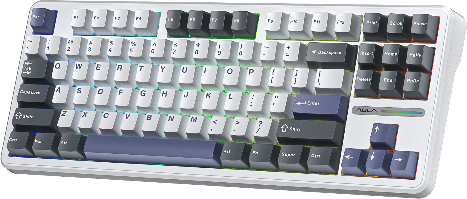 BÀN PHÍM CƠ GAMING AULA F87 (9425) 3 MODE (Phiên bản Đen + trắng + xanh dương/ Greywood V4 Switch)