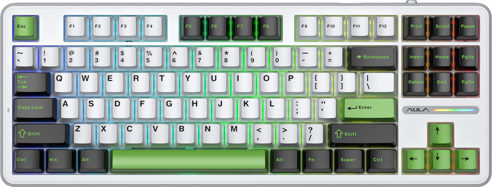 BÀN PHÍM CƠ GAMING AULA F87 (8619) 3 MODE (Phiên bản đen + trắng + xanh lá/ Grey Wood V3 Switch)