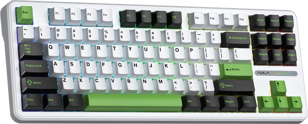 BÀN PHÍM CƠ GAMING AULA F87 (8619) 3 MODE (Phiên bản đen + trắng + xanh lá/ Grey Wood V3 Switch)