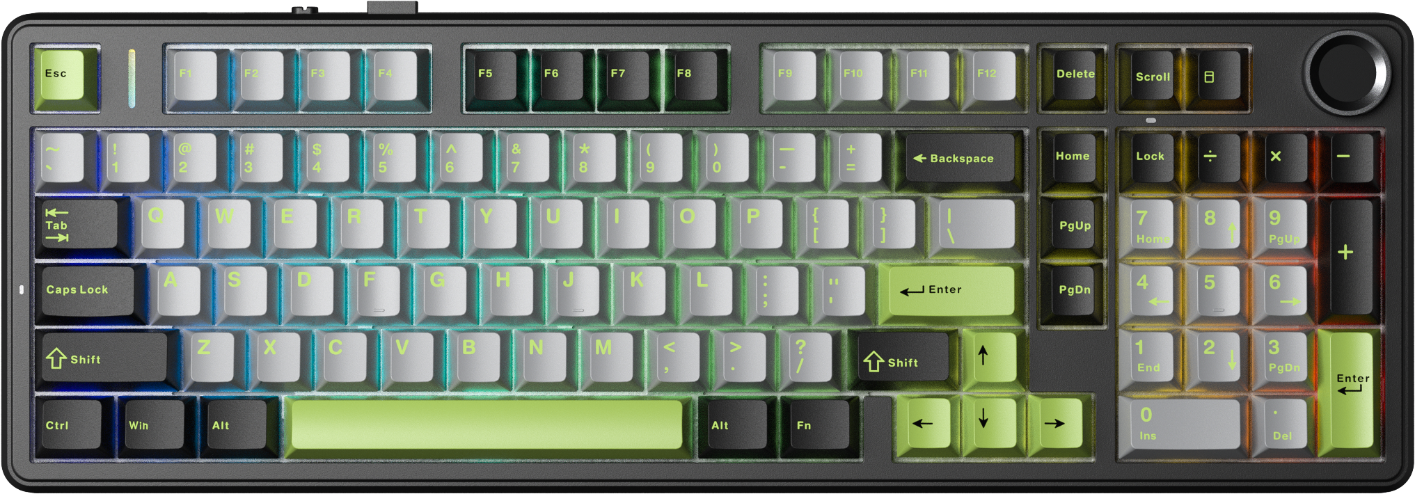 BÀN PHÍM CƠ GAMING AULA F99 PRO (6678) 3 MODE (Có núm xoay/ Đen + Xám + Xanh lá/ Greywood V3 switch)