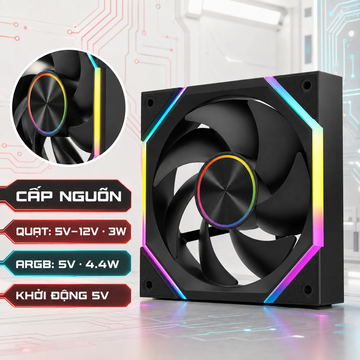 Fan Case MAGIC SNOWMAN REVERSE F-129 PRO ARGB Đen Sync Main (Ngược)