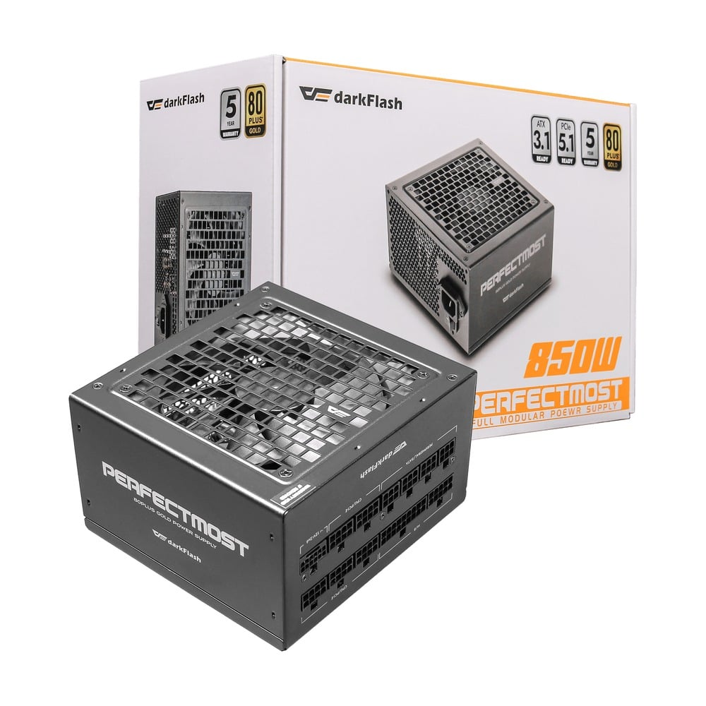 Nguồn DarkFlash PMT 850W GOLD ATX 3.1, PCIe 5.1 (80 Plus Gold/ Full-Modular) Trắng