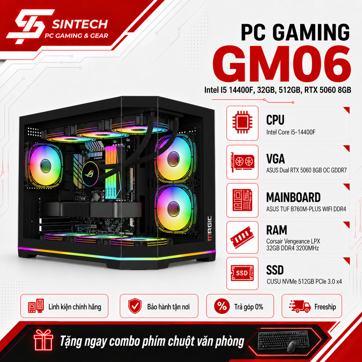 PC Gaming GM06 Intel I5 14400F, 32GB, 512GB, RTX 5060 8GB