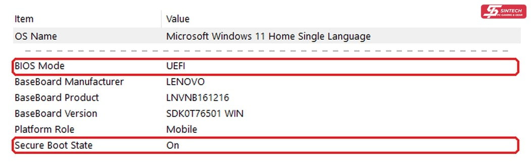 Kiểm tra Secure Boot và BIOS Mode bằng msinfo32