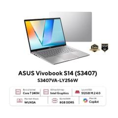 Laptop ASUS Vivobook S14 S3407VA-LY256W (Intel Core 7 240H | 8GB | 512GB | Intel Graphics | 14 inch WUXGA | Win 11 | Bạc)