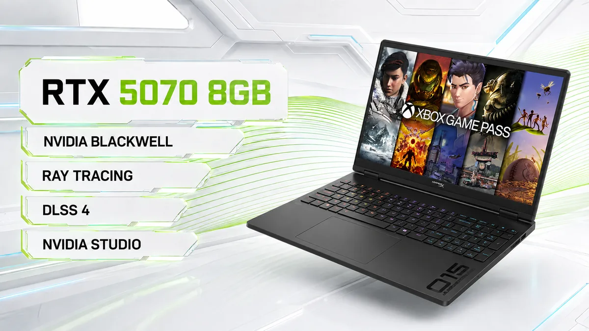 Card RTX 5070 8GB kiến trúc Blackwell trên HyperX OMEN 15