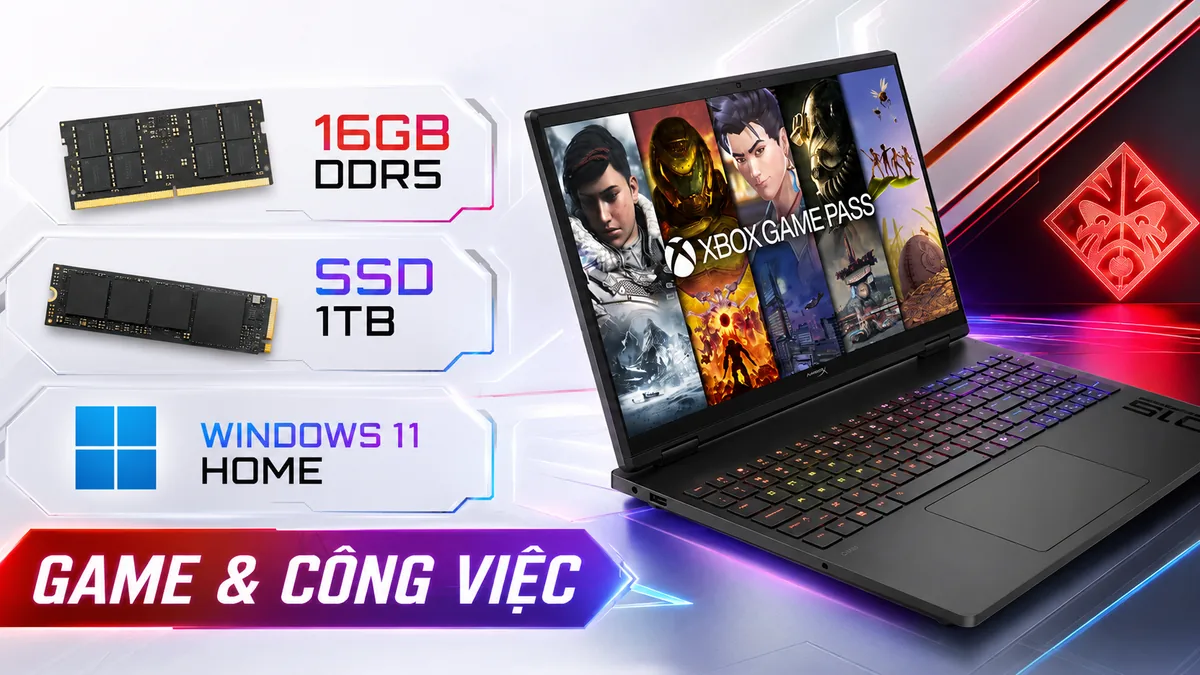 RAM 16GB DDR5 và SSD 1TB của HyperX OMEN 15