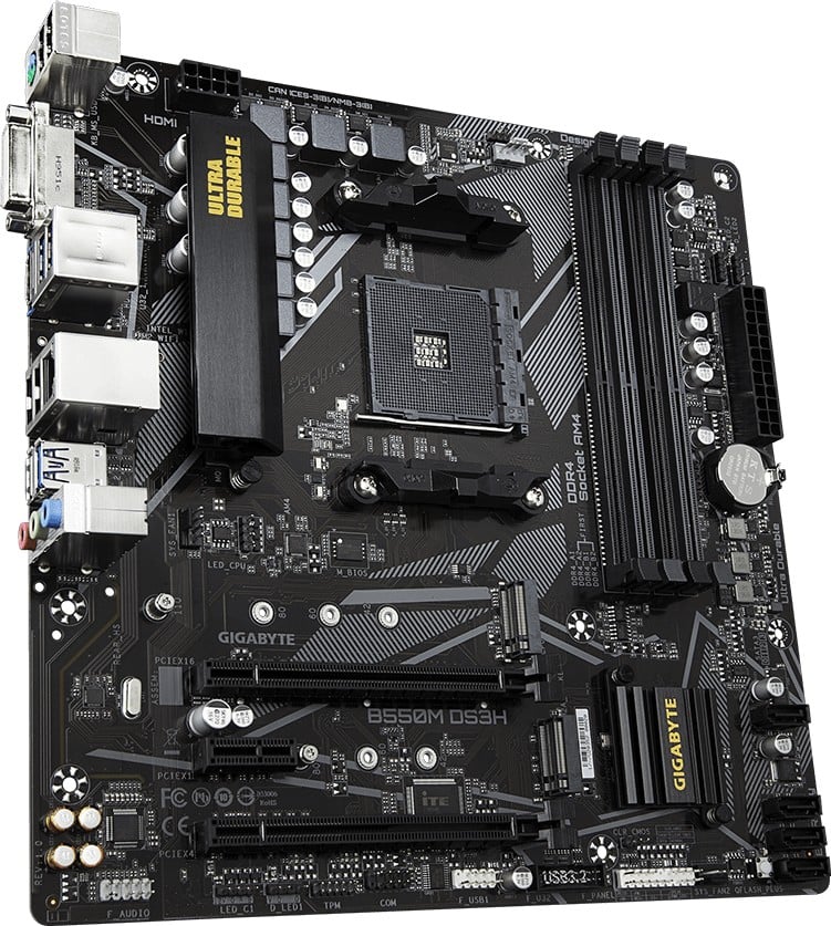 Mainboard GIGABYTE B550M DS3H DDR4 góc nghiêng