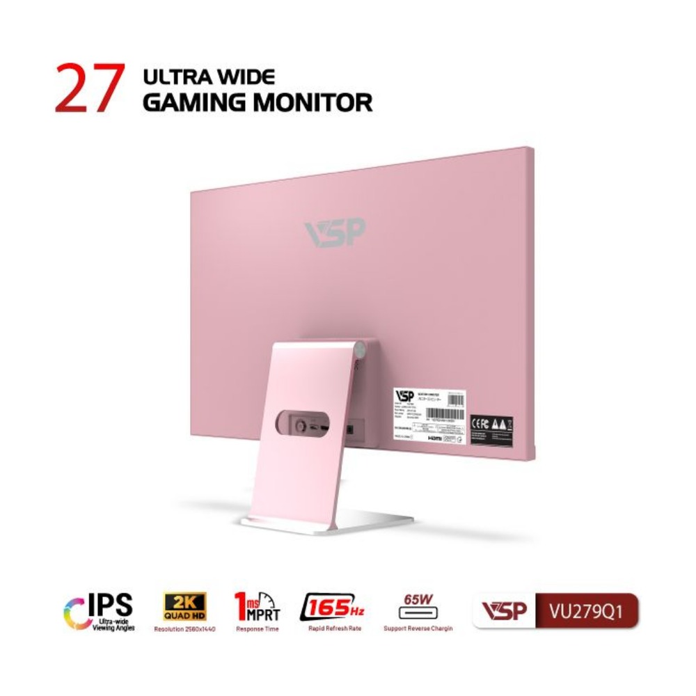 Màn Hình Gaming VSP VU279Q1 27 Inch Hồng (165Hz, IPS, QHD, 1ms, USB-C)
