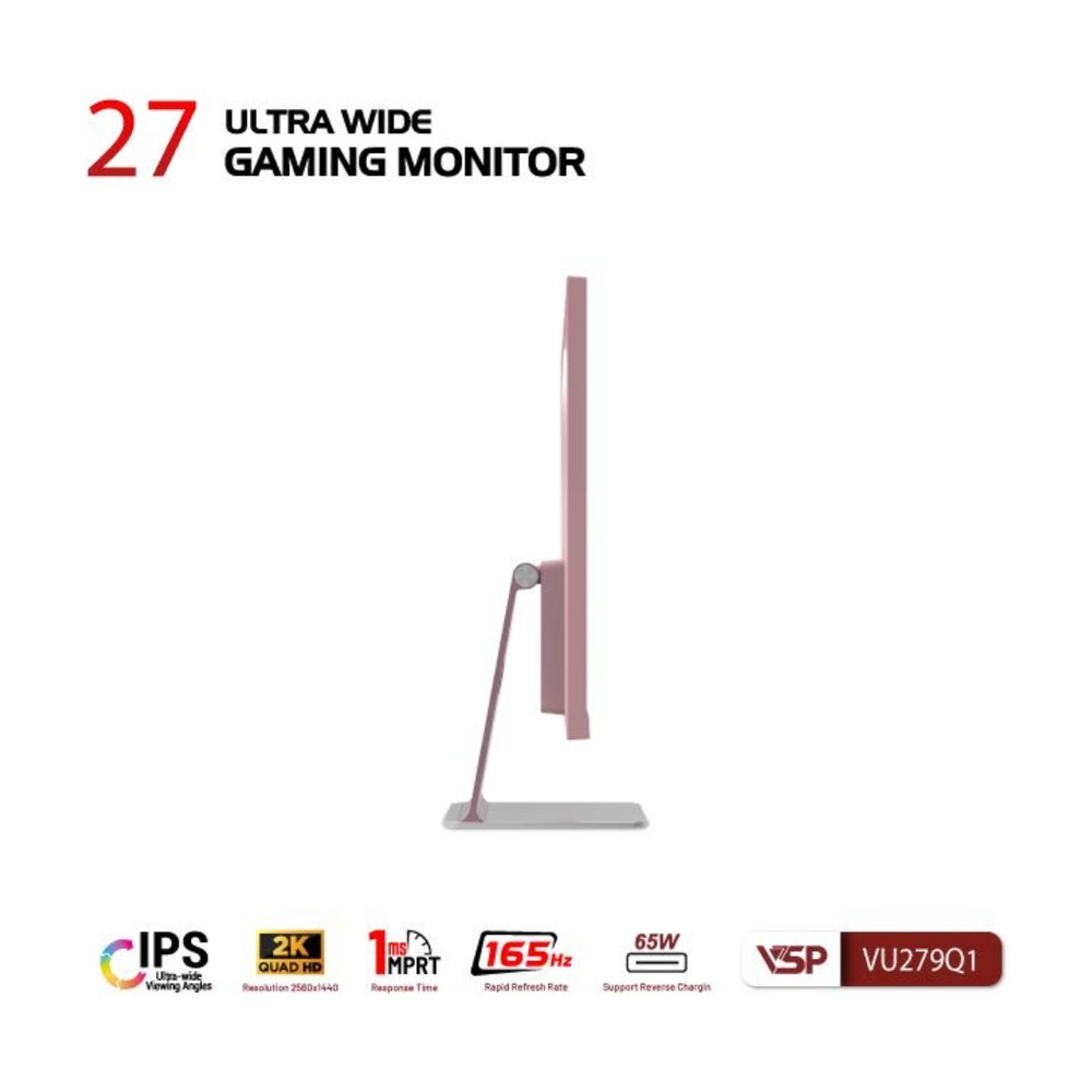 Màn Hình Gaming VSP VU279Q1 27 Inch Hồng (165Hz, IPS, QHD, 1ms, USB-C)