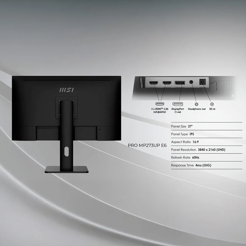 Cổng kết nối mặt sau màn hình MSI PRO MP273UP E6