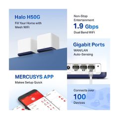 Mesh Wifi MERCUSYS Halo H50G 2 Pack AC1900 ( 2 băng tần, 3 cổng 1Gbps, 350m²)