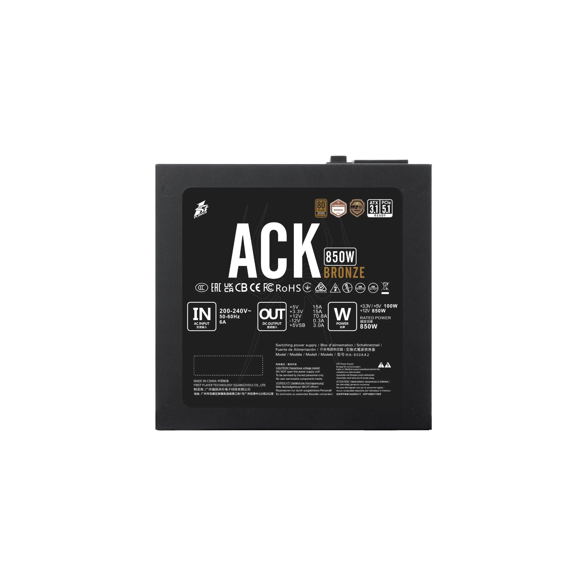 NGUỒN 1STPLAYER ACK-BRZ-850 850W ĐEN (80 PLUS BRONZE)
