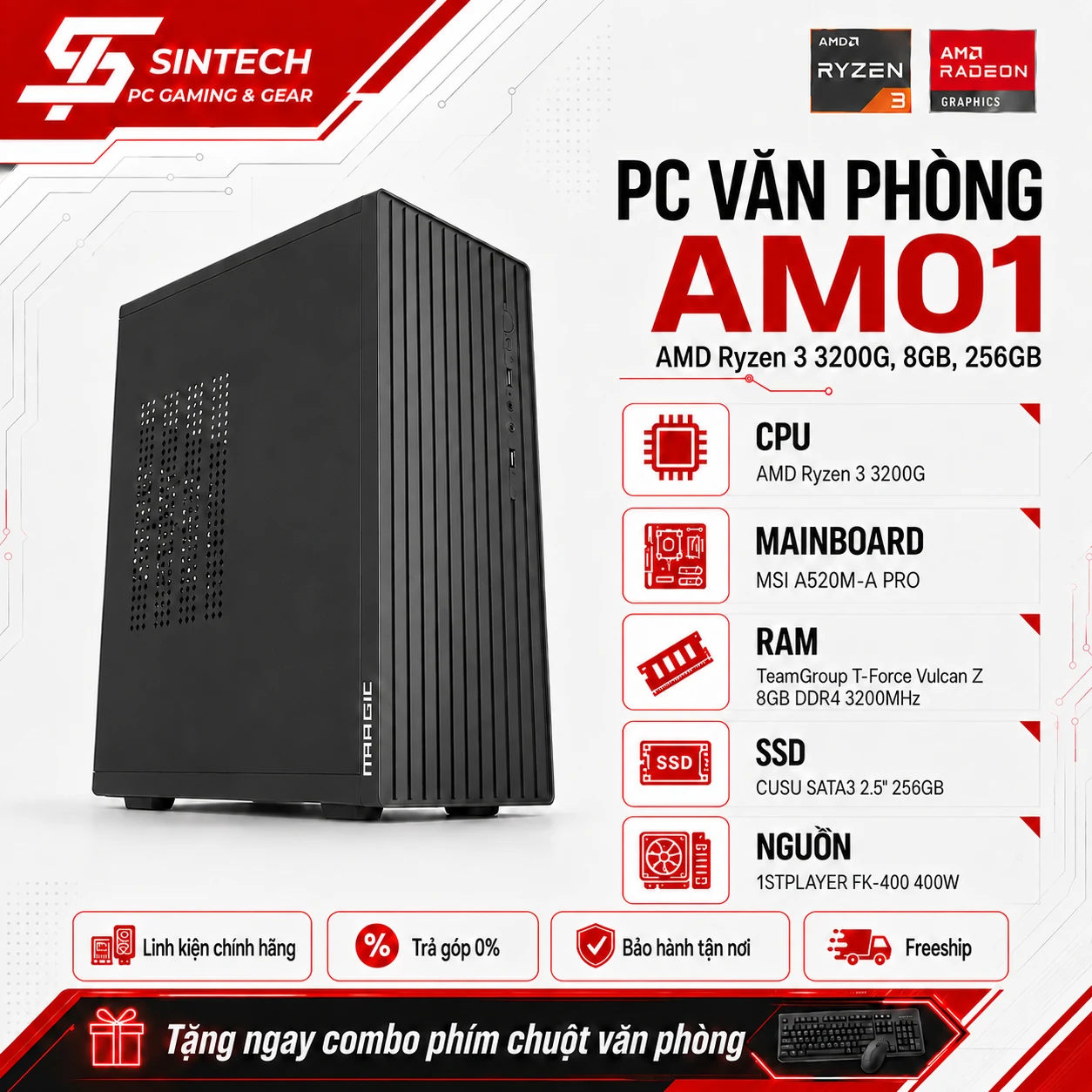 PC Văn Phòng AM01 AMD Ryzen 3 3200G, 8GB, 256GB