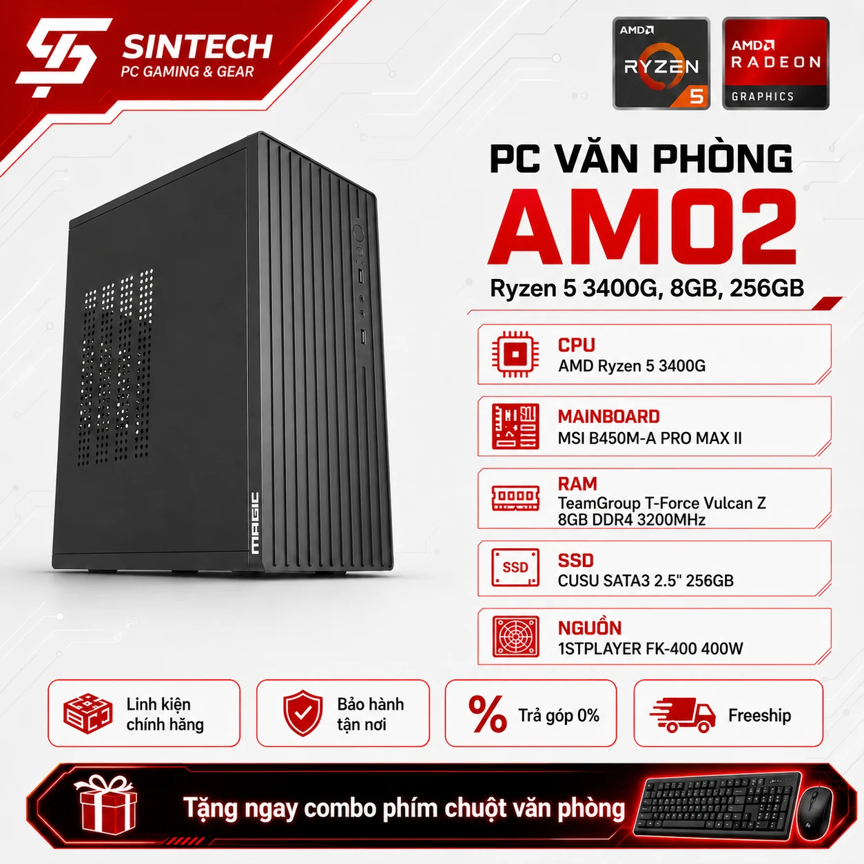 PC Văn Phòng AM02 Ryzen 5 3400G , 8GB , 256GB
