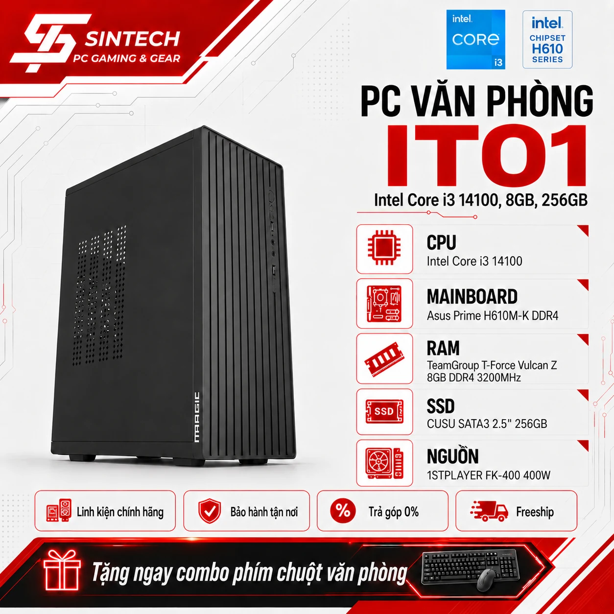 PC Văn Phòng IT01 Intel I3 14100, 8GB, 256GB