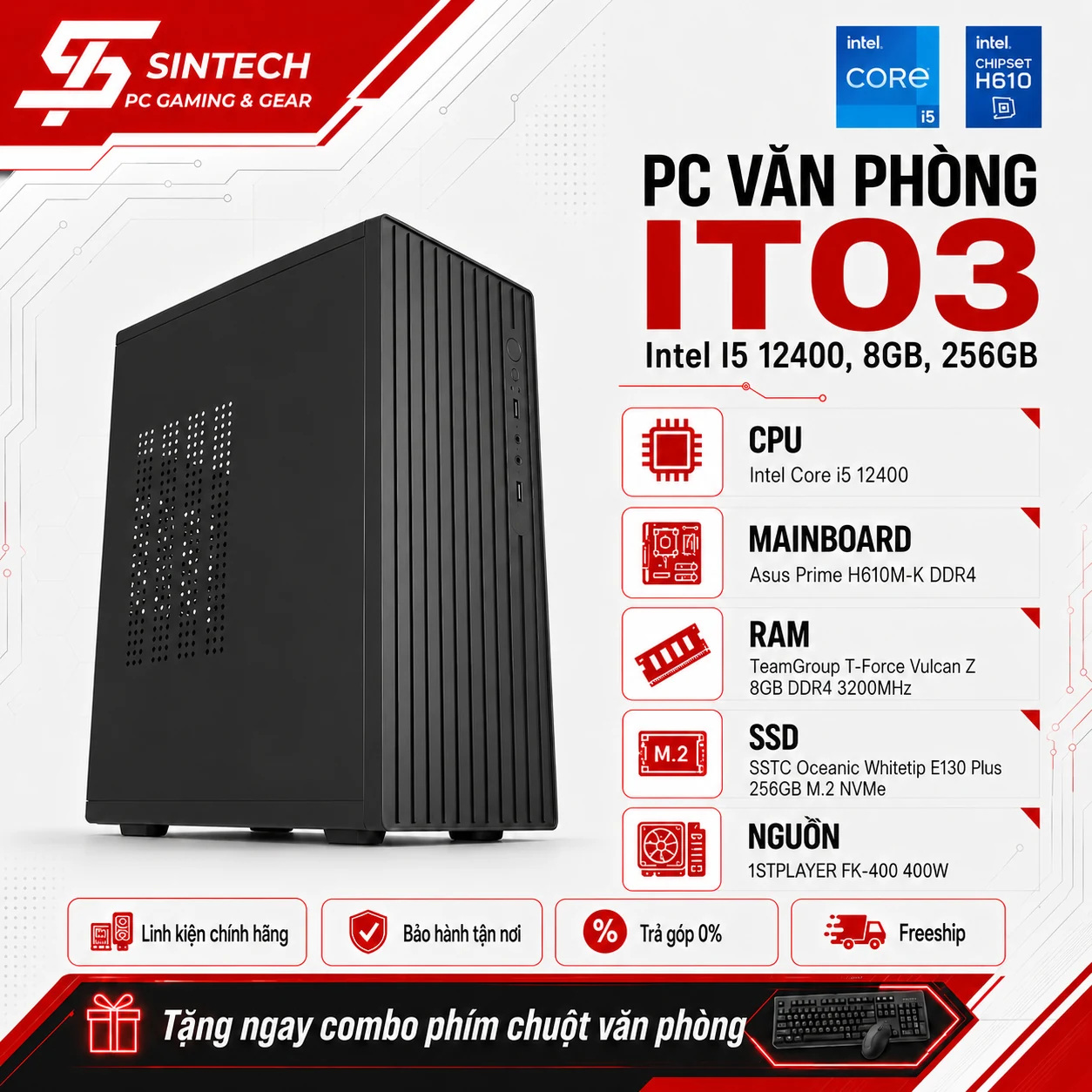 PC Văn Phòng IT03 Intel I5 12400, 8GB, 256GB