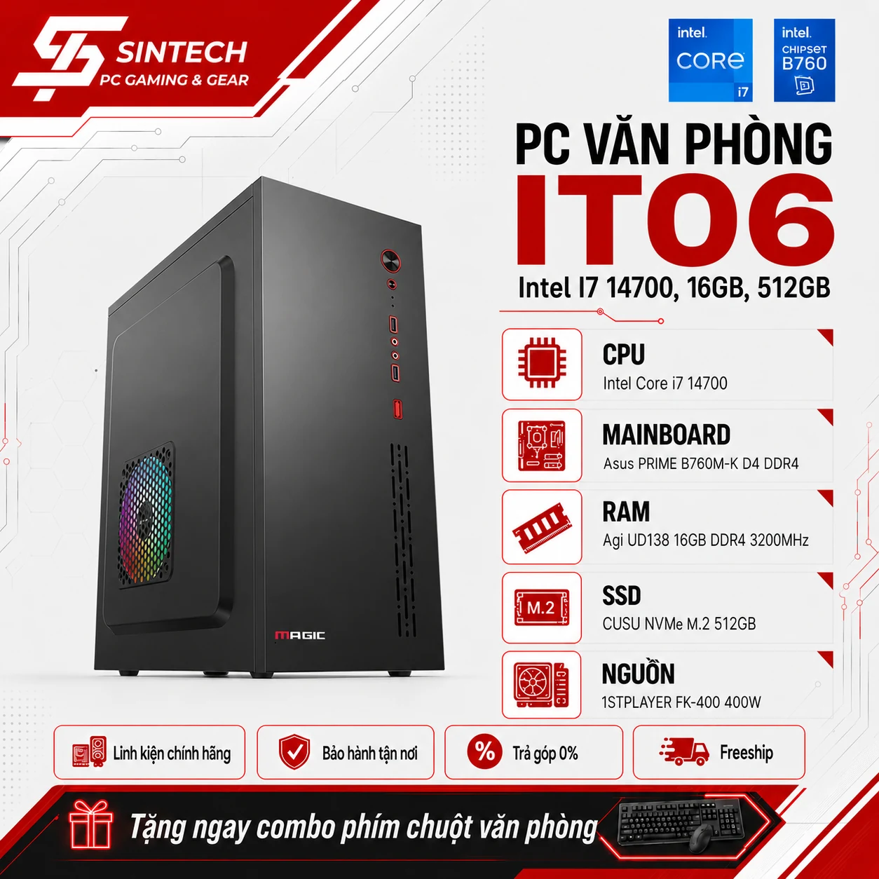PC Văn Phòng IT06 Intel I7 14700, 16GB, 512GB