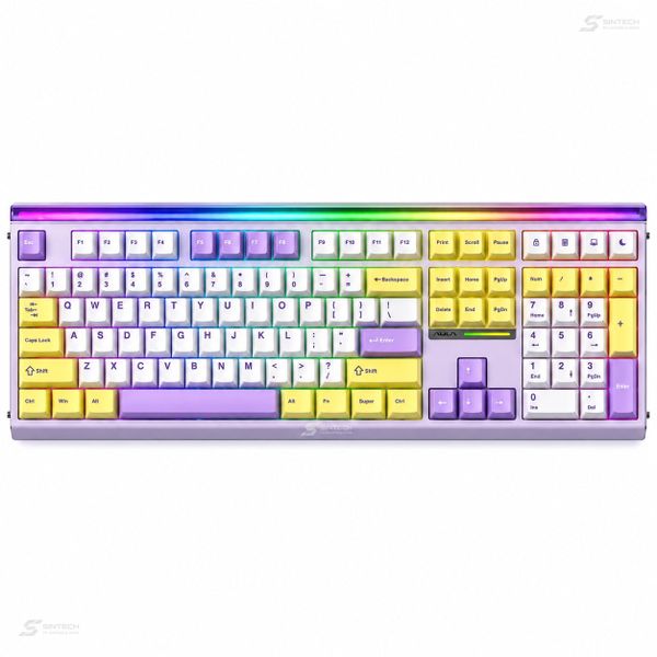 Phím Cơ AULA H108 7495 vàng tím nhìn từ trên xuống, đèn RGB