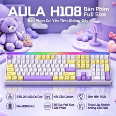 Phím Cơ AULA H108 7495 (Silent Cotton Candy Switch Vàng Tím) Không Dây