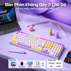 Phím Cơ AULA H108 7495 (Silent Cotton Candy Switch Vàng Tím) Không Dây
