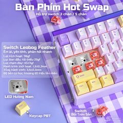 Phím Cơ AULA H108 7495 (Silent Cotton Candy Switch Vàng Tím) Không Dây