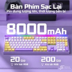 Phím Cơ AULA H108 7495 (Silent Cotton Candy Switch Vàng Tím) Không Dây
