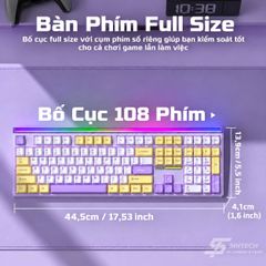 Phím Cơ AULA H108 7495 (Silent Cotton Candy Switch Vàng Tím) Không Dây