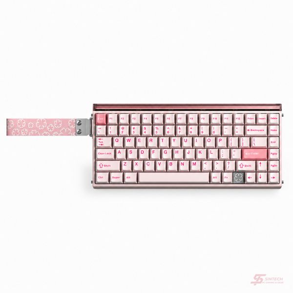 Phím Cơ AULA HERO75HE 8584 hồng nhìn chính diện kèm dây đeo