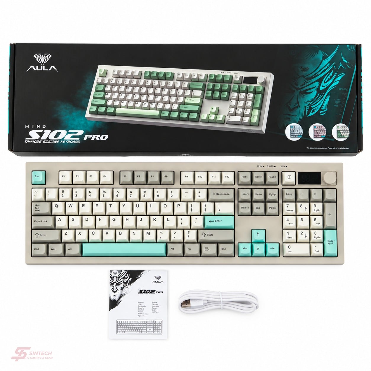 Phím Giả Cơ AULA S102 Pro 4777 (Xám Be Xanh Ngọc) Không Dây